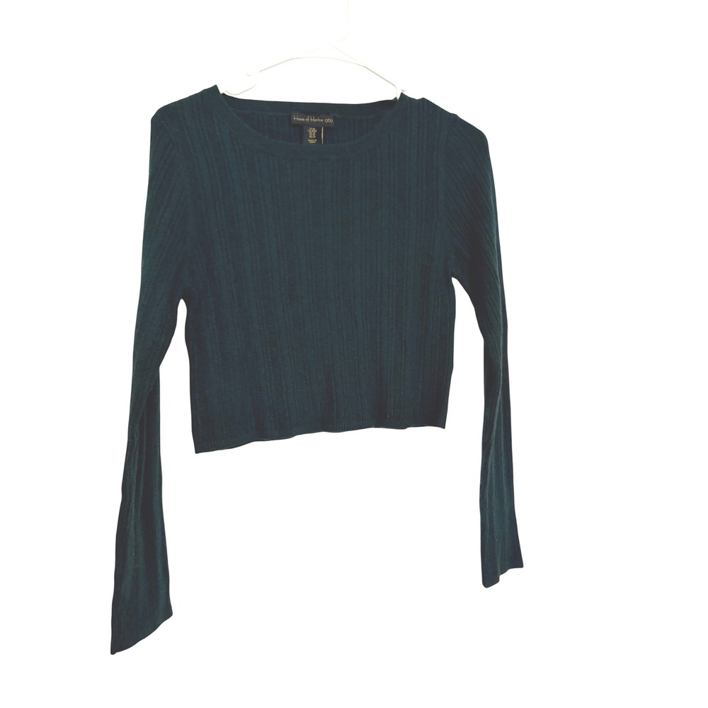 House of Harlow 1960 Womens Sweater Green Ribbed Knit Crop Medium